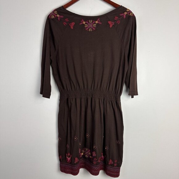 Johnny Was JW Los Angeles Cotton Jersey Knit Mini Dress M Embroidered 3/4 Sleeve - Picture 9 of 13